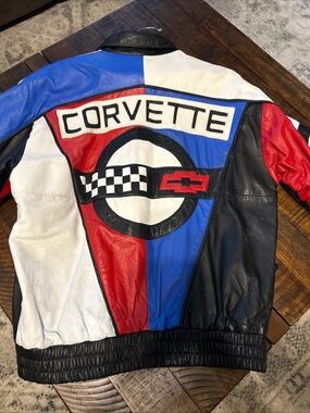 Corvette Patchwork Leather Racing Jacket - Red Blue White Black